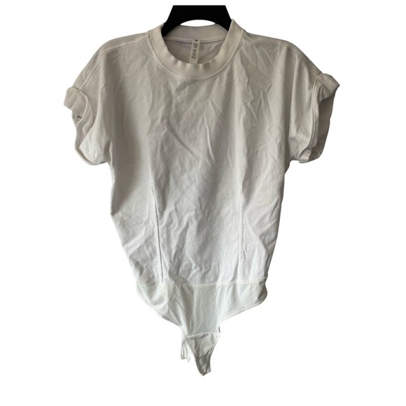 Lululemon Tshirt Bodysuit White Heavyweight Cotton Open Back Short Sleeve Medium - Picture 2 of 8